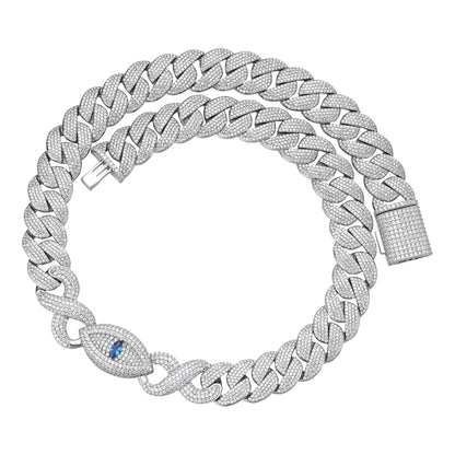 Sterling Silver Round Moissanite 18mm Inifinity Cuban With Evil Eye Designer 22 Inch Men Necklace 35-3/4 Ctw