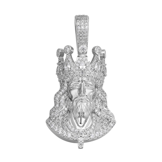 Sterling Silver 35mm Round Baguette Moissanite Jesus Face Religious Pendant 2-1/8 Ctw