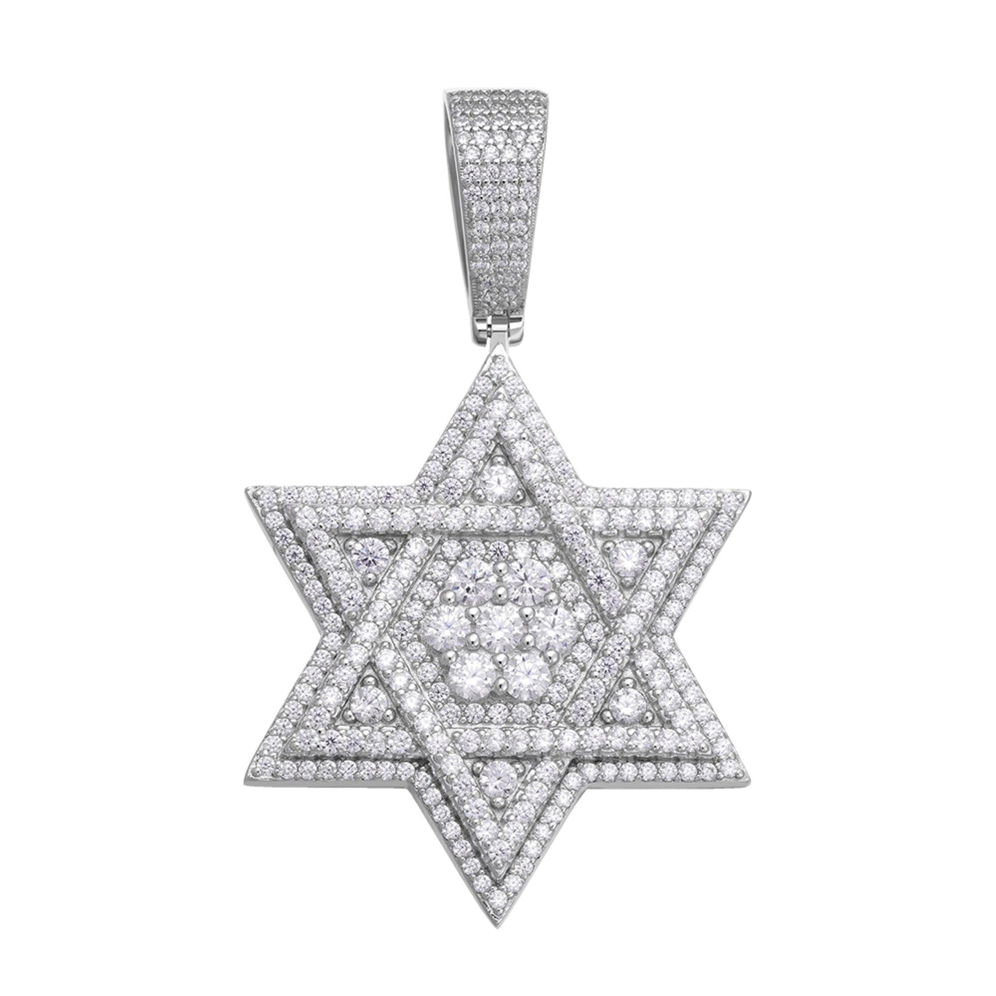 Sterling Silver Round Moissanite Star Designer Pendant 2 1/4 Ctw