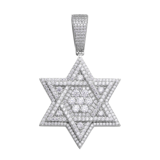 Sterling Silver Round Moissanite Star Designer Pendant 2 1/4 Ctw