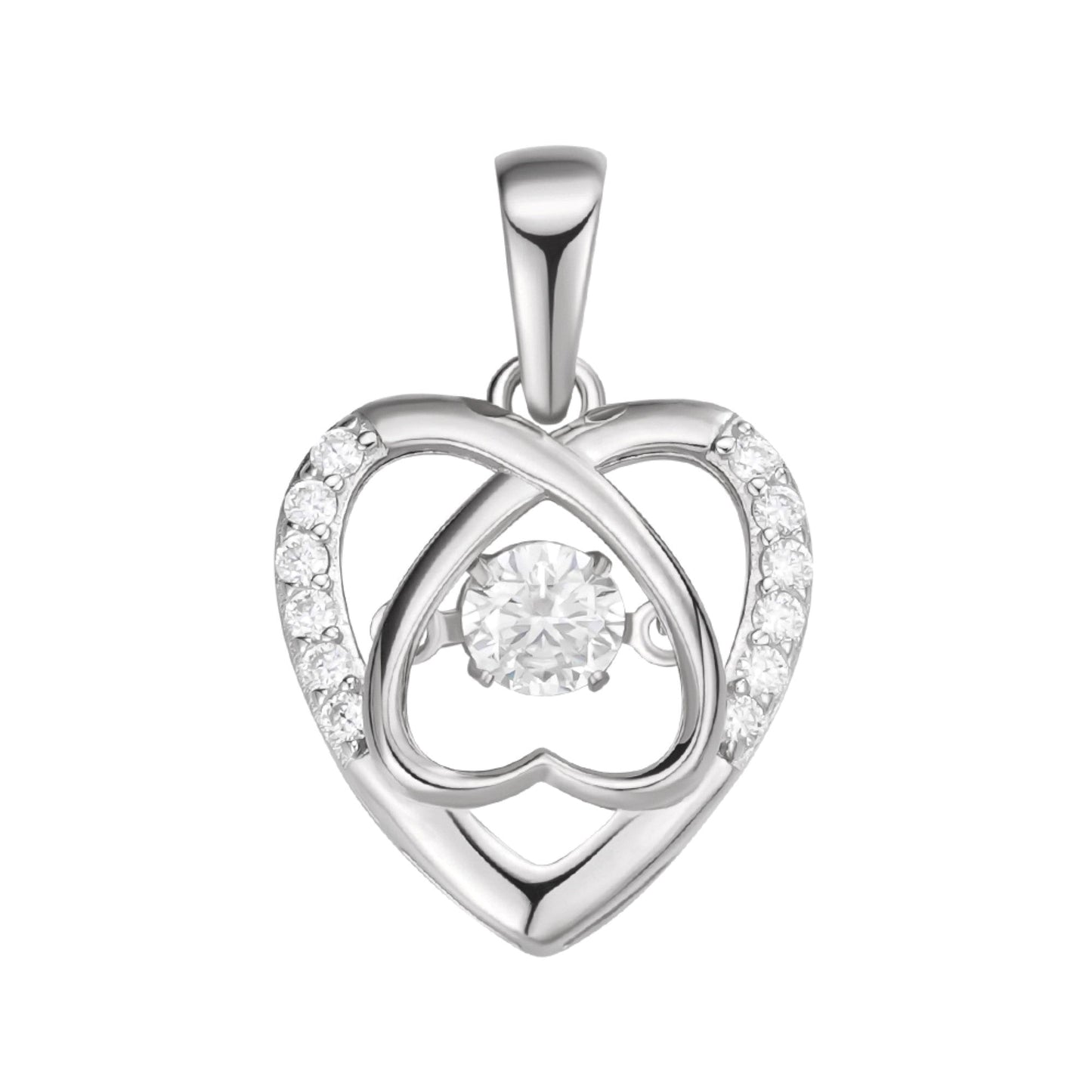 Sterling Silver Round Moissanite Infinity Heart Designer Pendant 3/8 Ctw