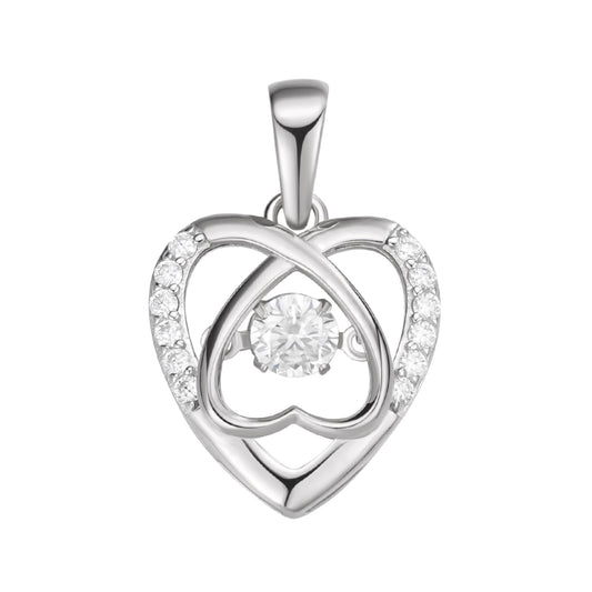 Sterling Silver Round Moissanite Infinity Heart Designer Pendant 3/8 Ctw