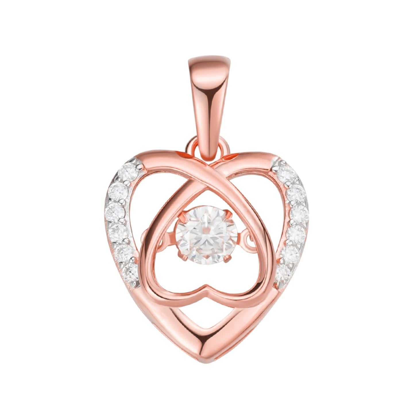 Sterling Silver Round Moissanite Infinity Heart Designer Pendant 3/8 Ctw