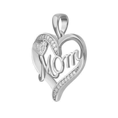 Sterling Silver Round Moissanite MOM Heart Designer Pendant 1/8 Ctw