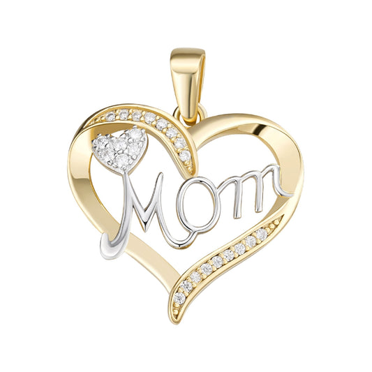 Sterling Silver Round Moissanite MOM Heart Designer Pendant 1/8 Ctw