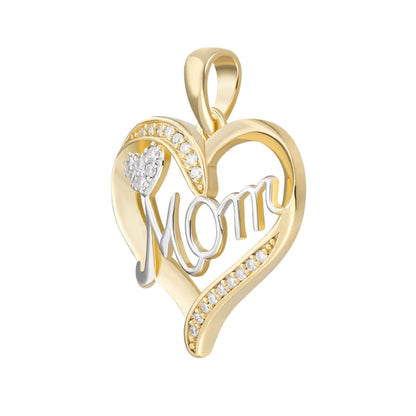 Sterling Silver Round Moissanite MOM Heart Designer Pendant 1/8 Ctw