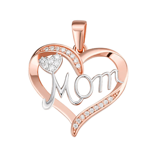 Sterling Silver Round Moissanite MOM Heart Designer Pendant 1/8 Ctw