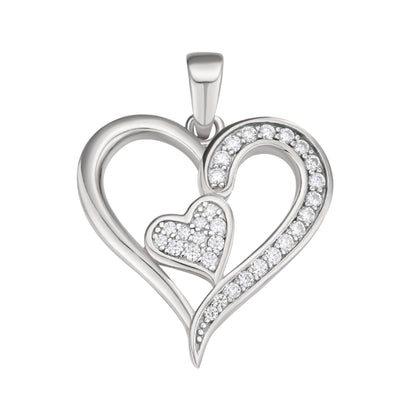 Sterling Silver Round Moissanite Double Heart Designer Pendant 1/4 Ctw