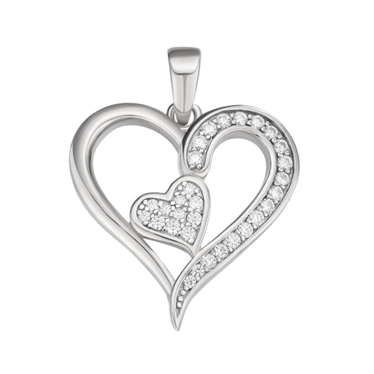 Sterling Silver Round Moissanite Double Heart Designer Pendant 1/4 Ctw