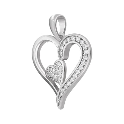 Sterling Silver Round Moissanite Double Heart Designer Pendant 1/4 Ctw
