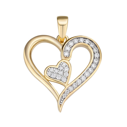 Sterling Silver Round Moissanite Double Heart Designer Pendant 1/4 Ctw