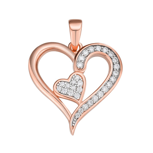 Sterling Silver Round Moissanite Double Heart Designer Pendant 1/4 Ctw