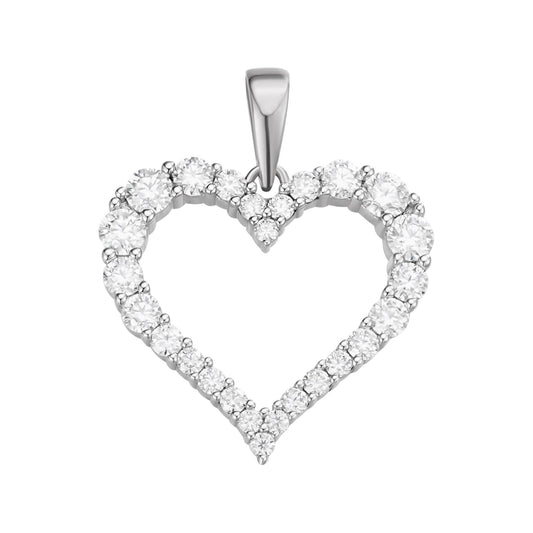 Sterling Silver Round Moissanite Single Row Heart Designer Pendant 1-1/4 Ctw