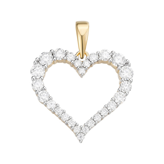 Sterling Silver Round Moissanite Single Row Heart Designer Pendant 1-1/4 Ctw