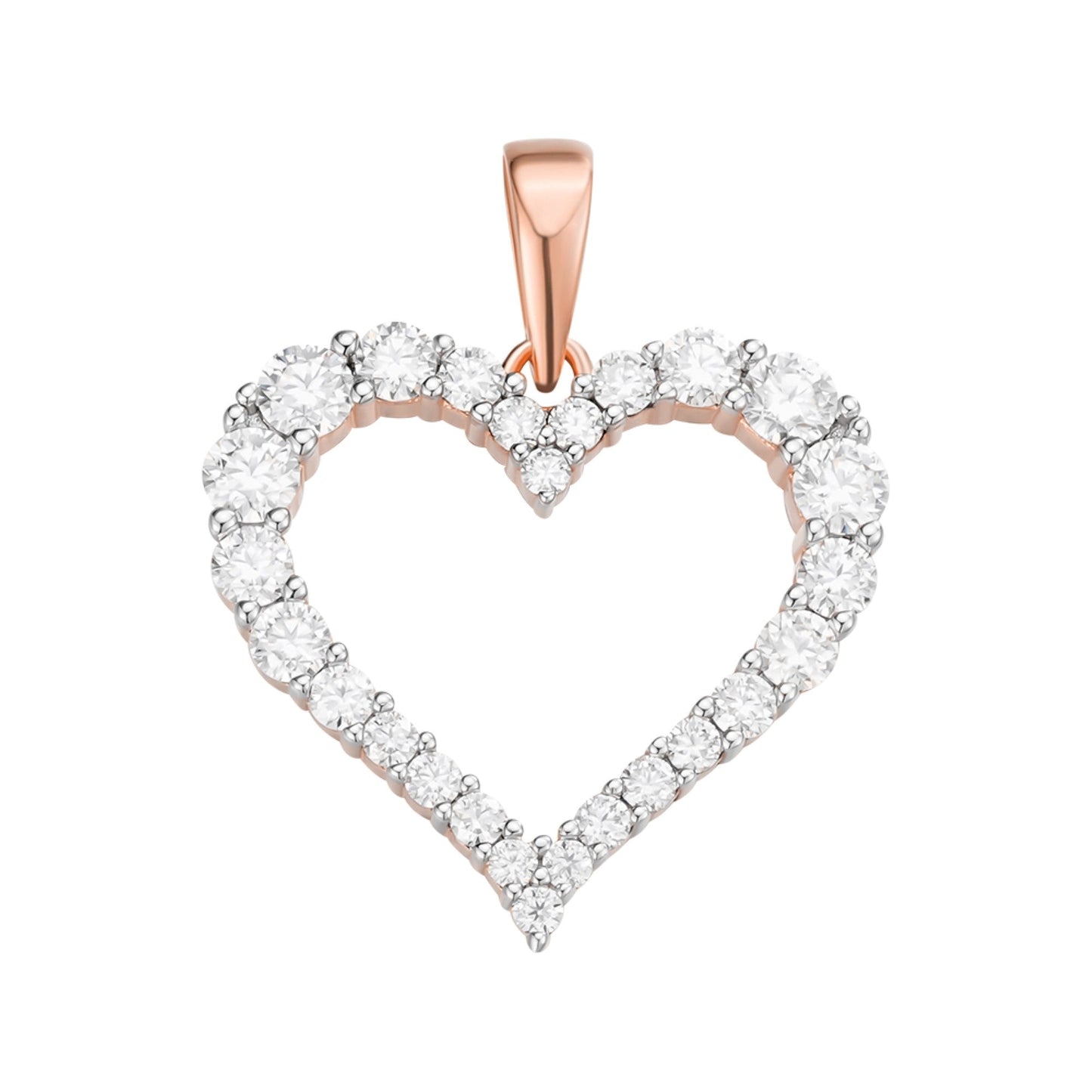 Sterling Silver Round Moissanite Single Row Heart Designer Pendant 1-1/4 Ctw