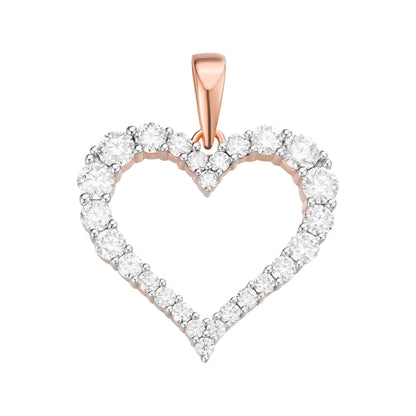 Sterling Silver Round Moissanite Single Row Heart Designer Pendant 1-1/4 Ctw