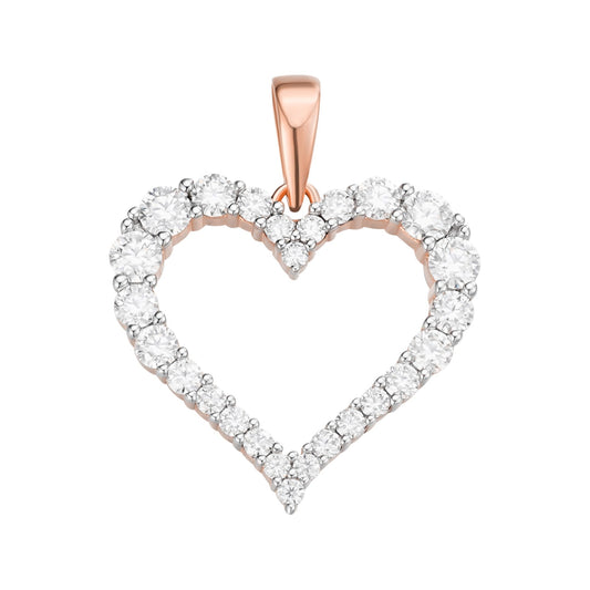 Sterling Silver Round Moissanite Single Row Heart Designer Pendant 1-1/4 Ctw