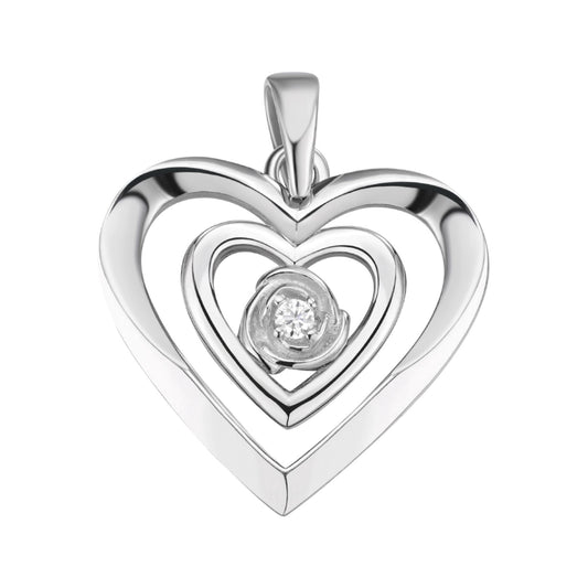 Sterling Silver Round Moissanite Solitaire Heart Designer Pendant 1/10 Ctw