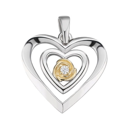 Sterling Silver Round Moissanite Solitaire Heart Designer Pendant 1/10 Ctw