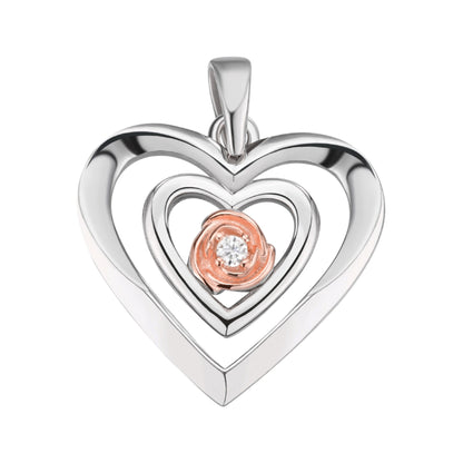 Sterling Silver Round Moissanite Solitaire Heart Designer Pendant 1/10 Ctw
