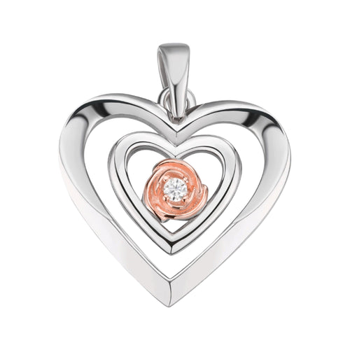 Sterling Silver Round Moissanite Solitaire Heart Designer Pendant 1/10 Ctw