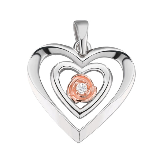 Sterling Silver Round Moissanite Solitaire Heart Designer Pendant 1/10 Ctw