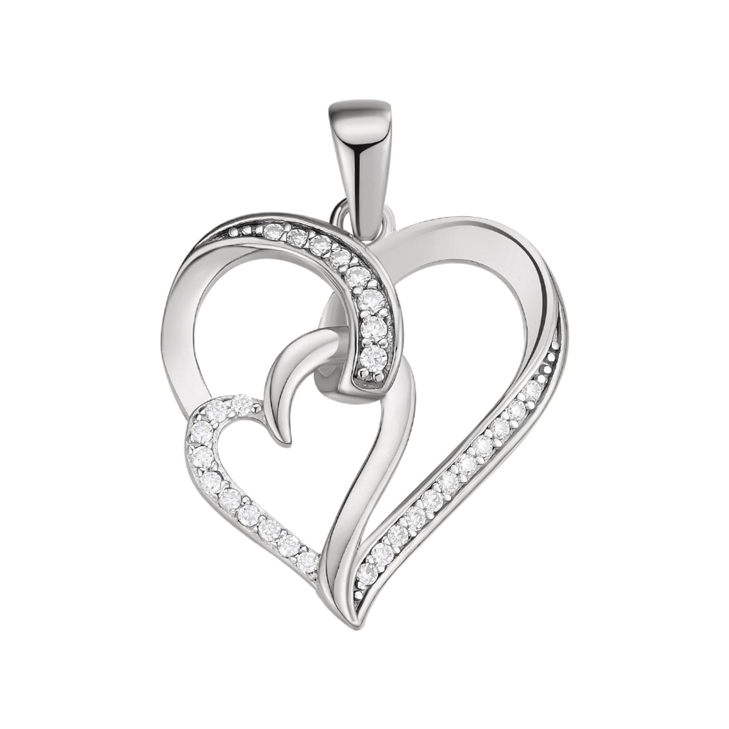 Sterling Silver Round Moissanite Double Heart Infinity Designer Pendant 1/6 Ctw