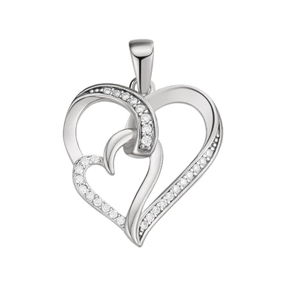 Sterling Silver Round Moissanite Double Heart Infinity Designer Pendant 1/6 Ctw
