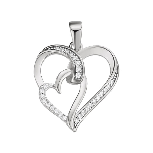 Sterling Silver Round Moissanite Double Heart Infinity Designer Pendant 1/6 Ctw
