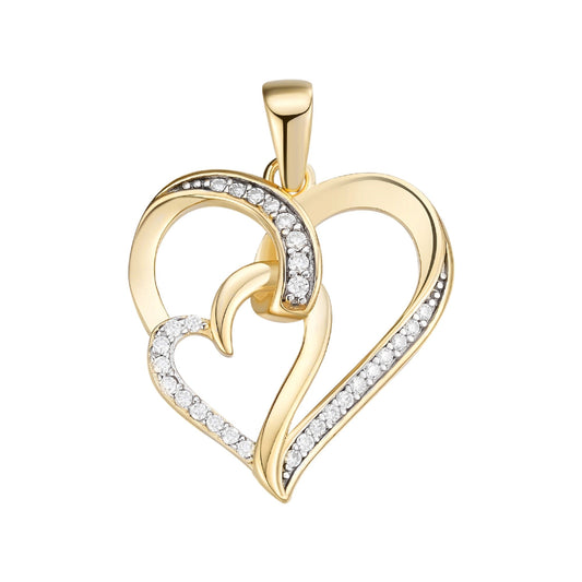 Sterling Silver Round Moissanite Double Heart Infinity Designer Pendant 1/6 Ctw