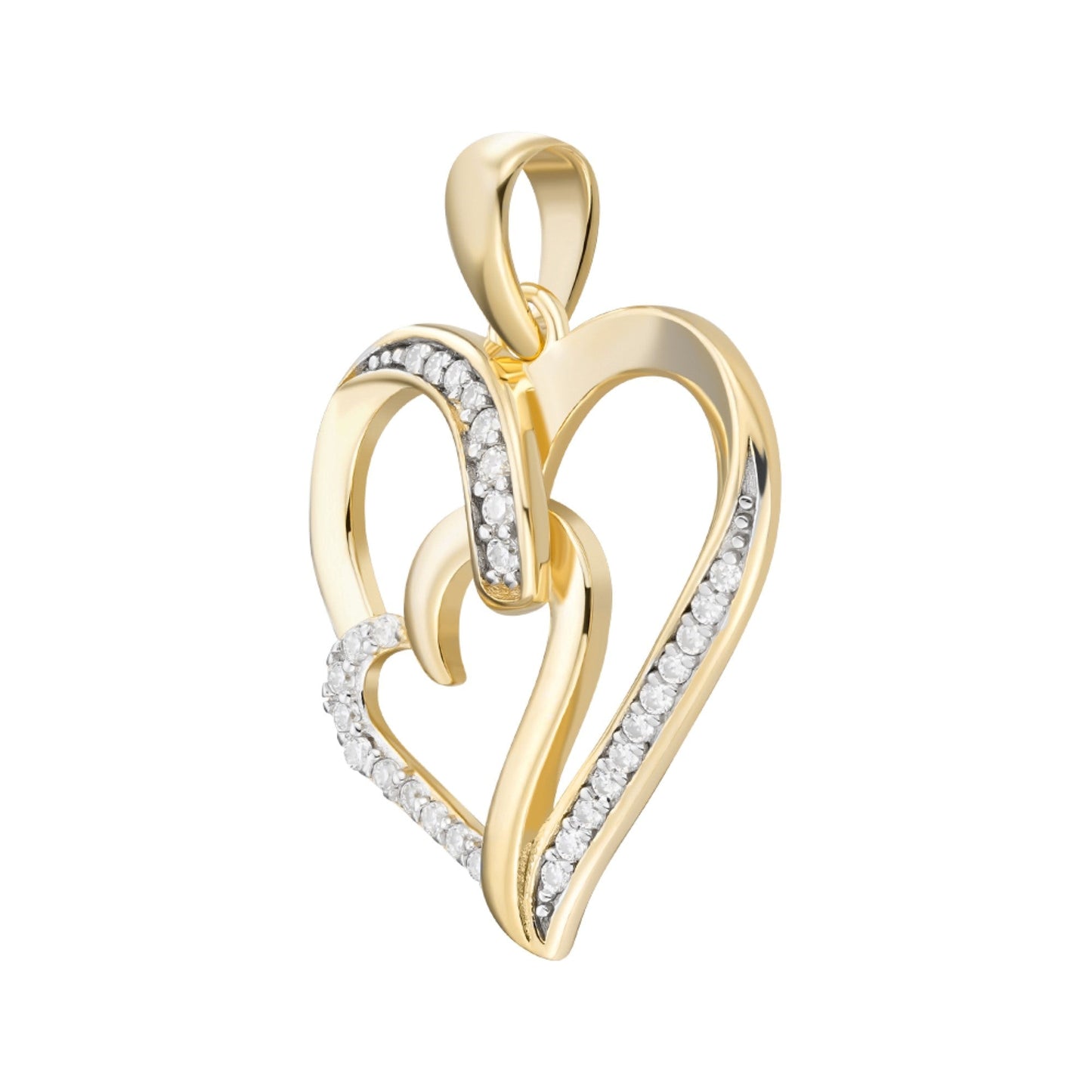 Sterling Silver Round Moissanite Double Heart Infinity Designer Pendant 1/6 Ctw