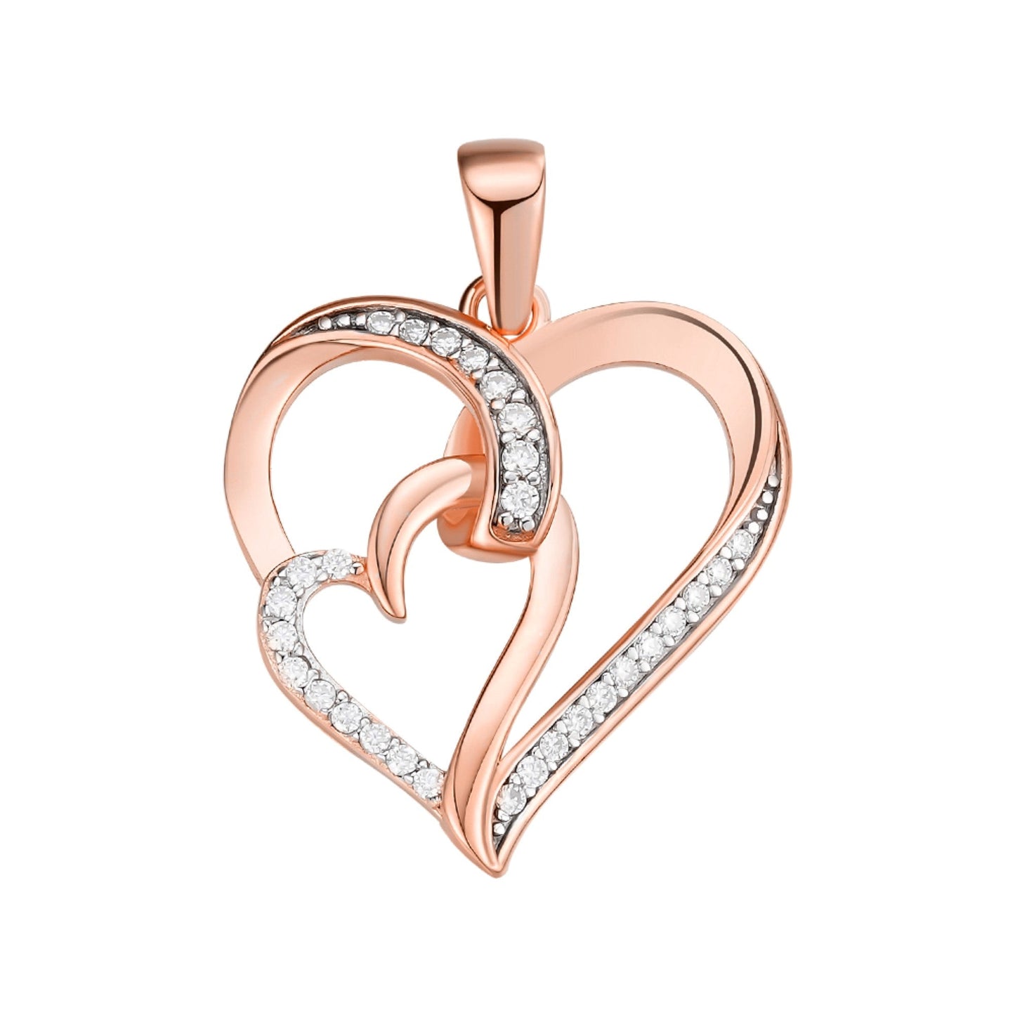 Sterling Silver Round Moissanite Double Heart Infinity Designer Pendant 1/6 Ctw