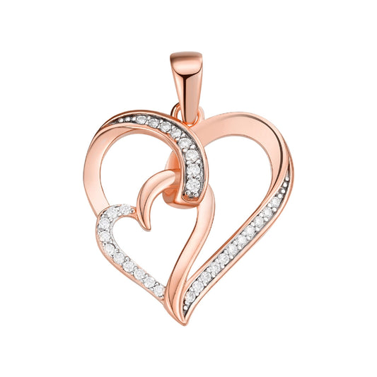 Sterling Silver Round Moissanite Double Heart Infinity Designer Pendant 1/6 Ctw
