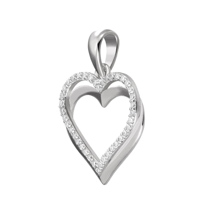 Sterling Silver Round Moissanite Double Row Heart Designer Pendant 1/5 Ctw