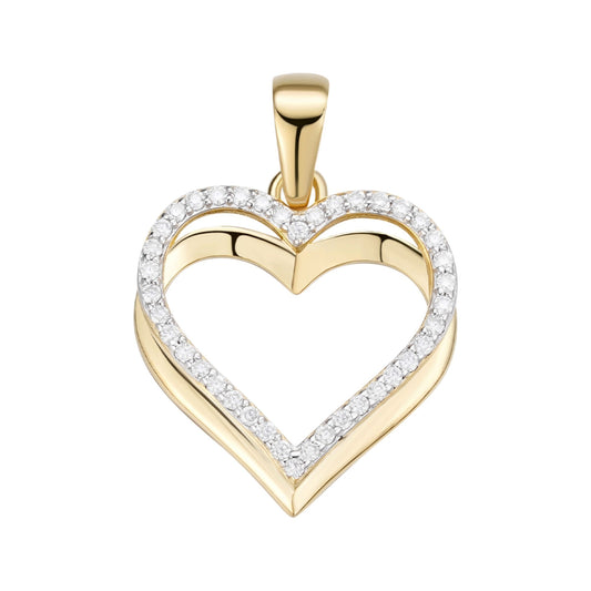 Sterling Silver Round Moissanite Double Row Heart Designer Pendant 1/5 Ctw