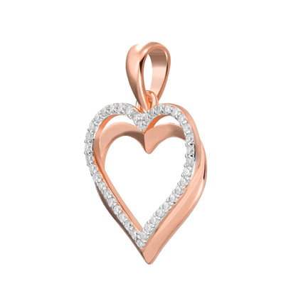 Sterling Silver Round Moissanite Double Row Heart Designer Pendant 1/5 Ctw