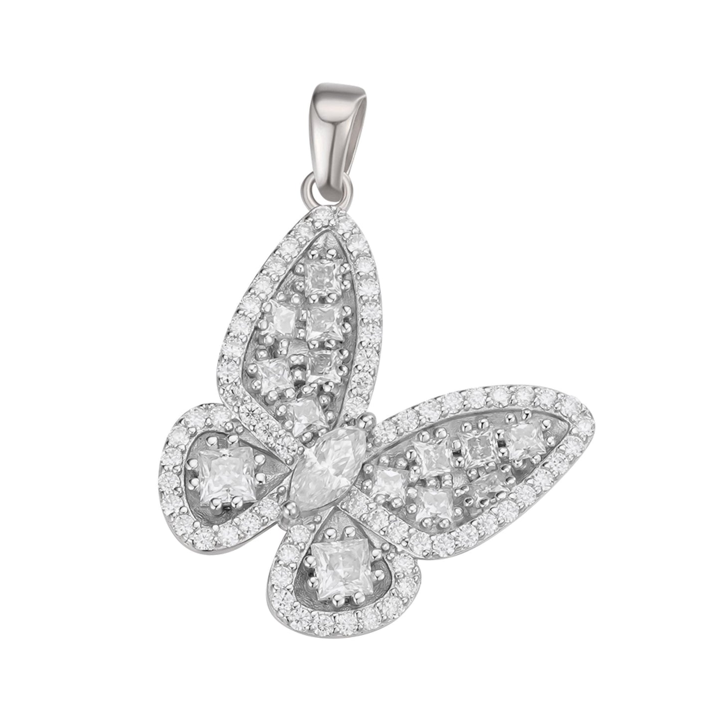 Sterling Silver Round Fancy Moissanite Butterfly Animal Pendant 2-1/8 Ctw
