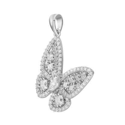 Sterling Silver Round Fancy Moissanite Butterfly Animal Pendant 2-1/8 Ctw