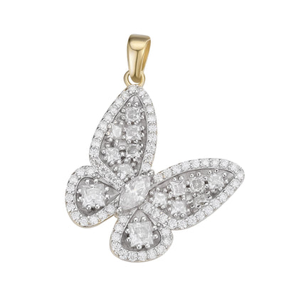 Sterling Silver Round Fancy Moissanite Butterfly Animal Pendant 2-1/8 Ctw
