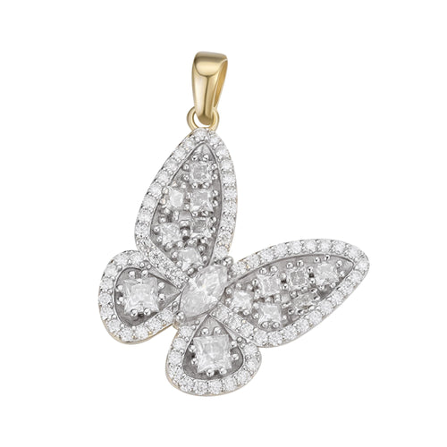 Sterling Silver Round Fancy Moissanite Butterfly Animal Pendant 2-1/8 Ctw