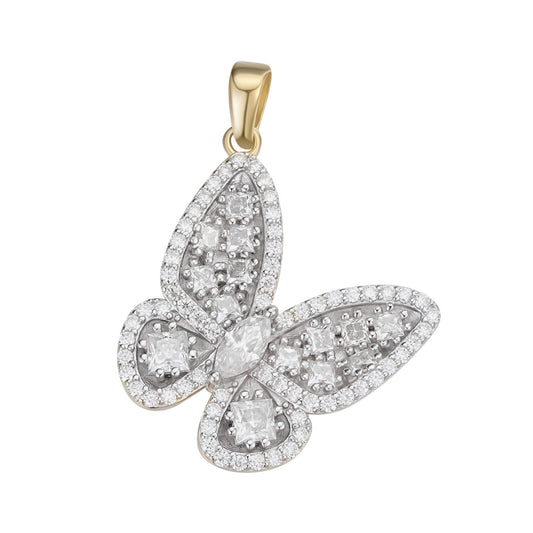 Sterling Silver Round Fancy Moissanite Butterfly Animal Pendant 2-1/8 Ctw
