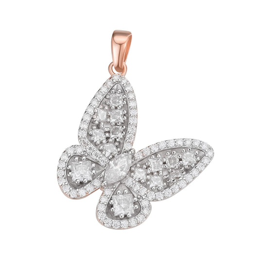 Sterling Silver Round Fancy Moissanite Butterfly Animal Pendant 2-1/8 Ctw