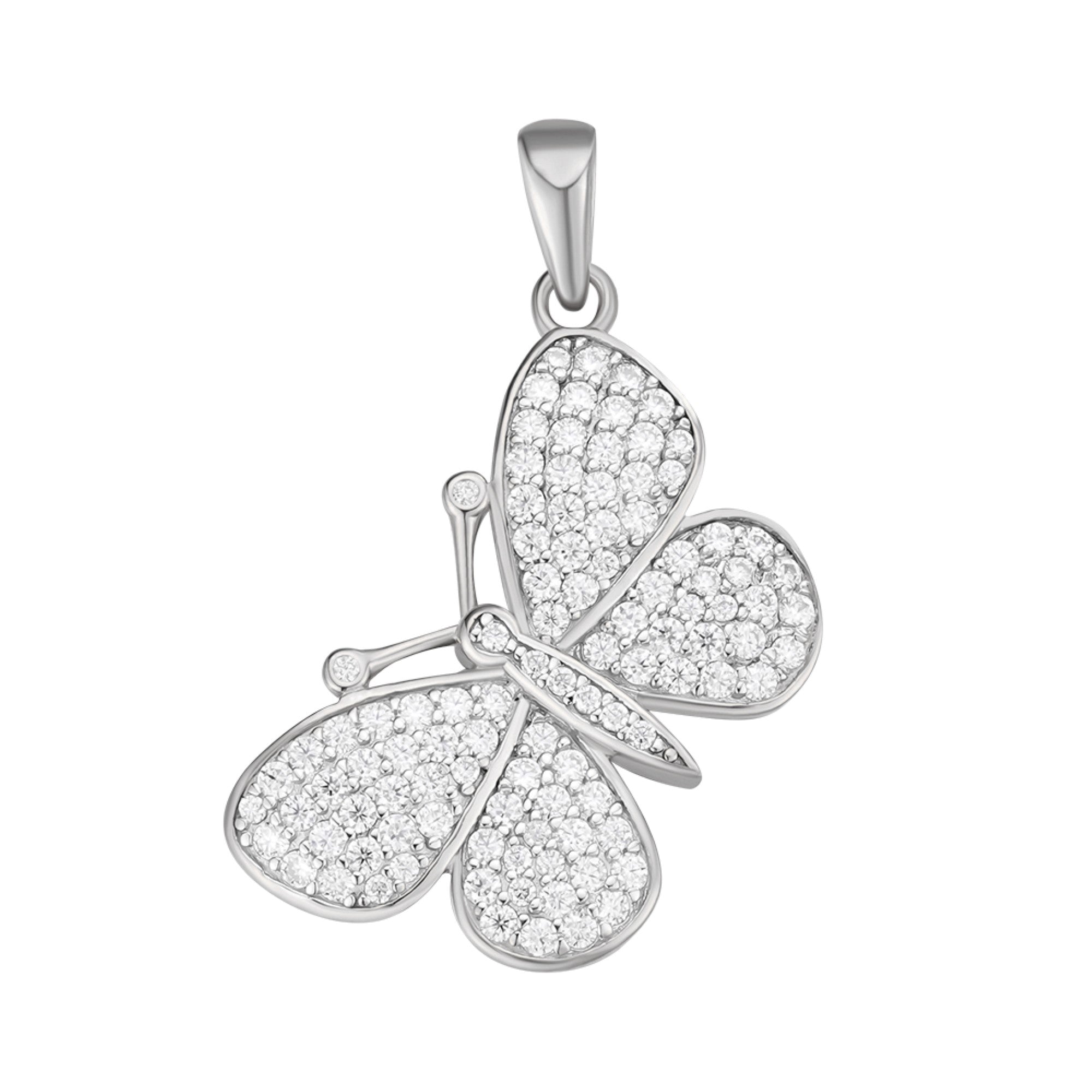Sterling Silver Round Moissanite Butterfly Animal Pendant 1 Ctw