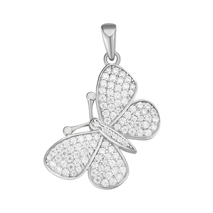 Sterling Silver Round Moissanite Butterfly Animal Pendant 1 Ctw