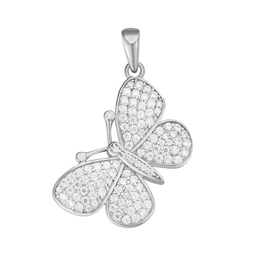 Sterling Silver Round Moissanite Butterfly Animal Pendant 1 Ctw