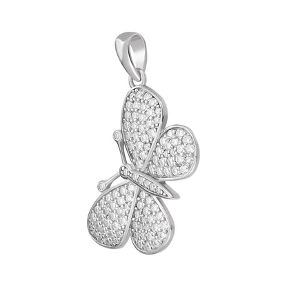 Sterling Silver Round Moissanite Butterfly Animal Pendant 1 Ctw