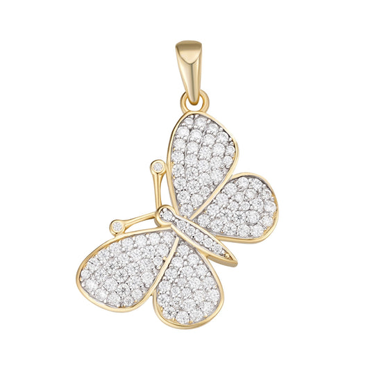 Sterling Silver Round Moissanite Butterfly Animal Pendant 1 Ctw