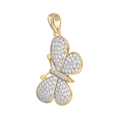 Sterling Silver Round Moissanite Butterfly Animal Pendant 1 Ctw