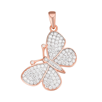 Sterling Silver Round Moissanite Butterfly Animal Pendant 1 Ctw