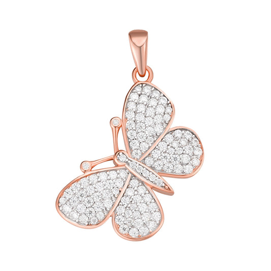 Sterling Silver Round Moissanite Butterfly Animal Pendant 1 Ctw